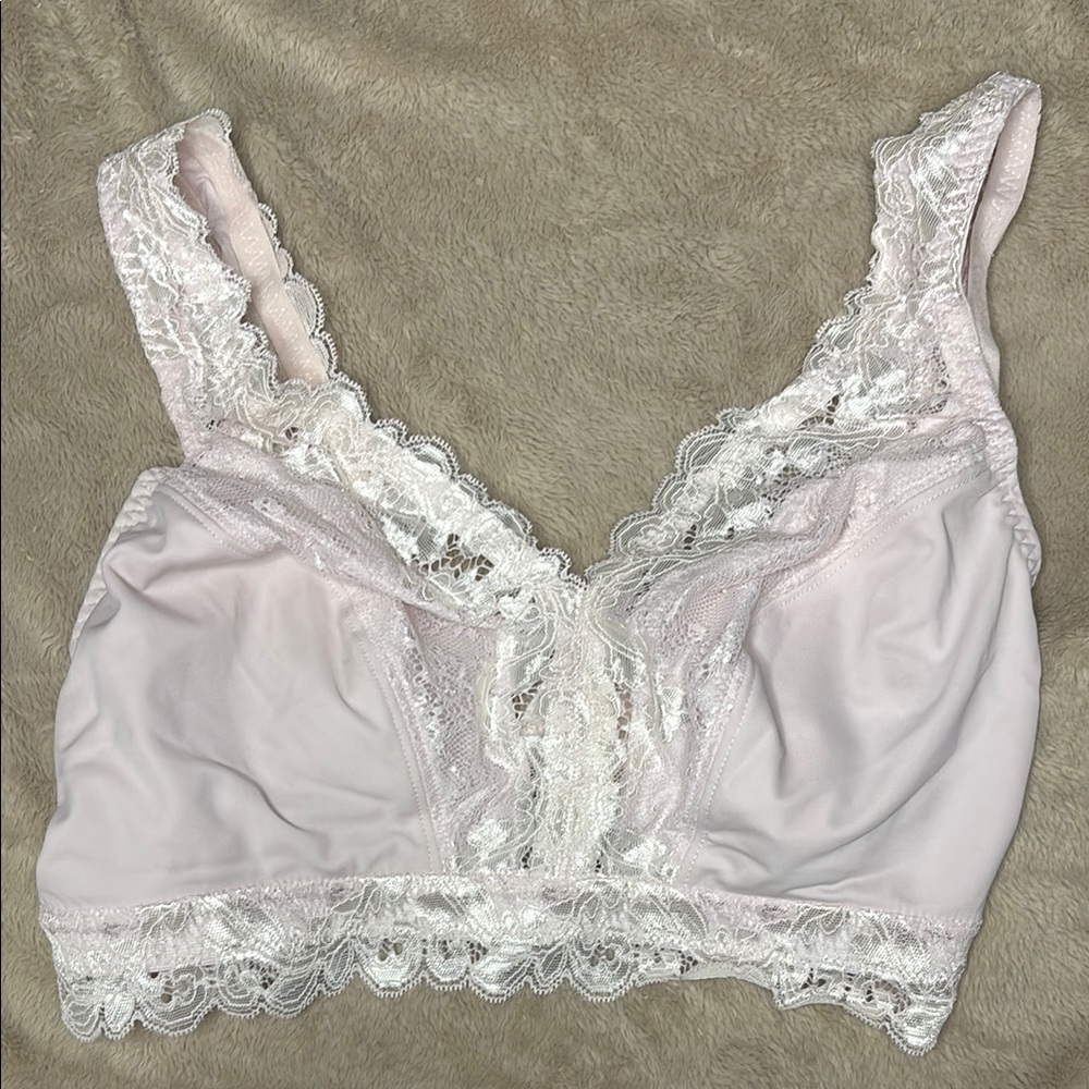 Breezies Pink Bralette with Lace Trim and Deep V-Neckline